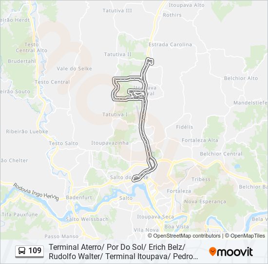 Mapa da linha 109 de ônibus