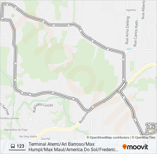 Mapa da linha 123 de ônibus