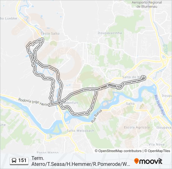 Mapa da linha 151 de ônibus