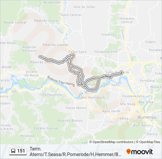 Mapa da linha 151 de ônibus