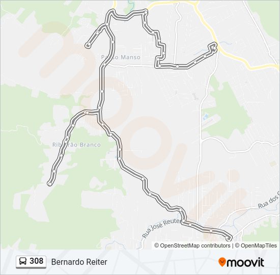 Mapa da linha 308 de ônibus