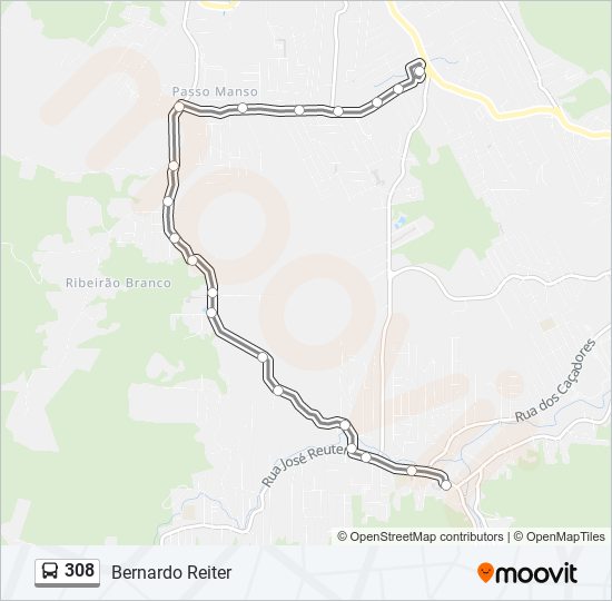 Mapa da linha 308 de ônibus