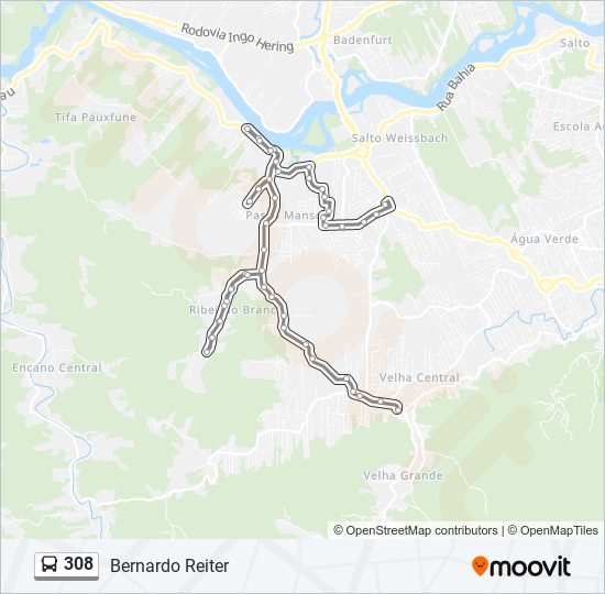 Mapa da linha 308 de ônibus