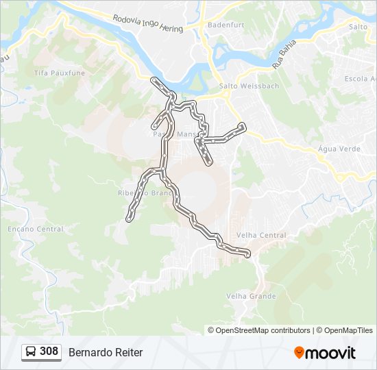 Mapa da linha 308 de ônibus