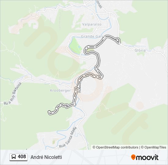 Mapa da linha 408 de ônibus