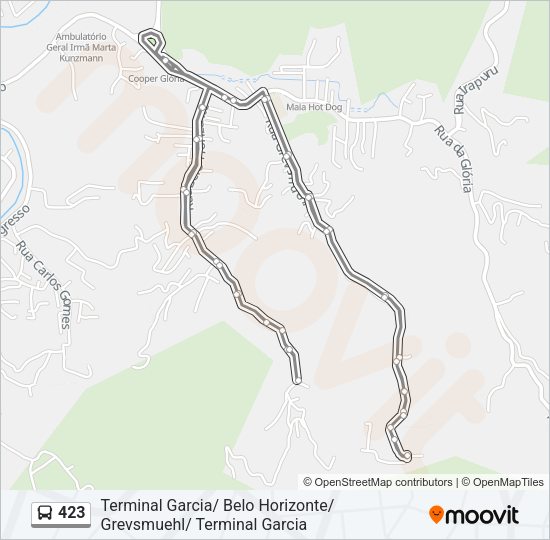 Mapa da linha 423 de ônibus
