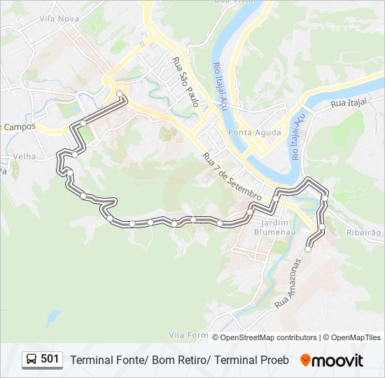 Mapa da linha 501 de ônibus