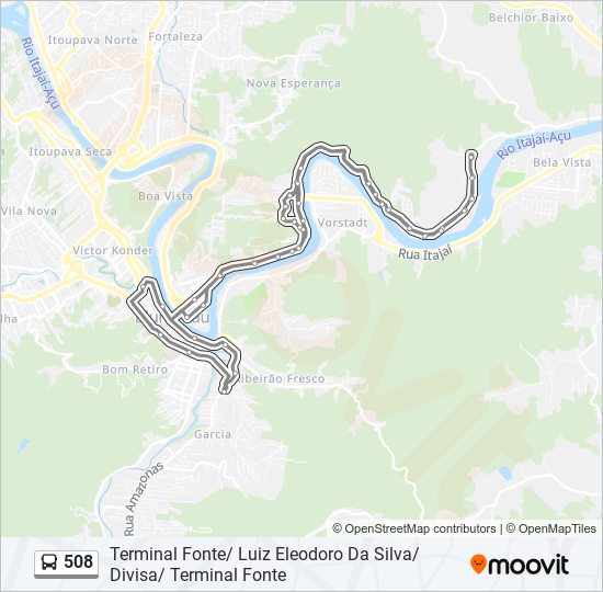 Mapa da linha 508 de ônibus