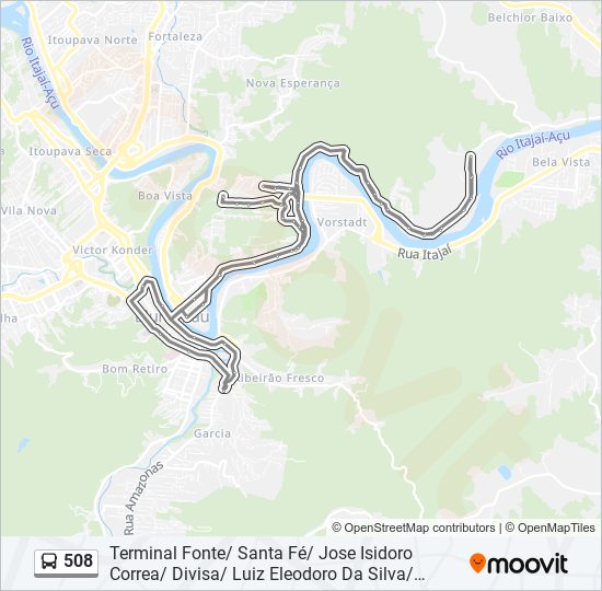 Mapa da linha 508 de ônibus