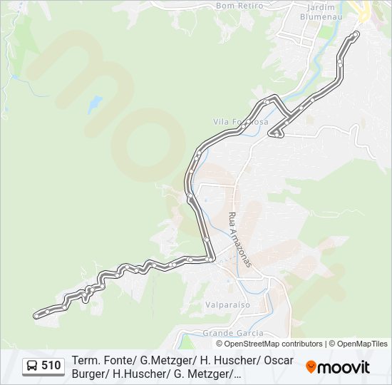 Mapa da linha 510 de ônibus