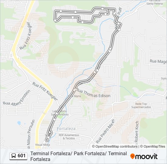 Mapa da linha 601 de ônibus