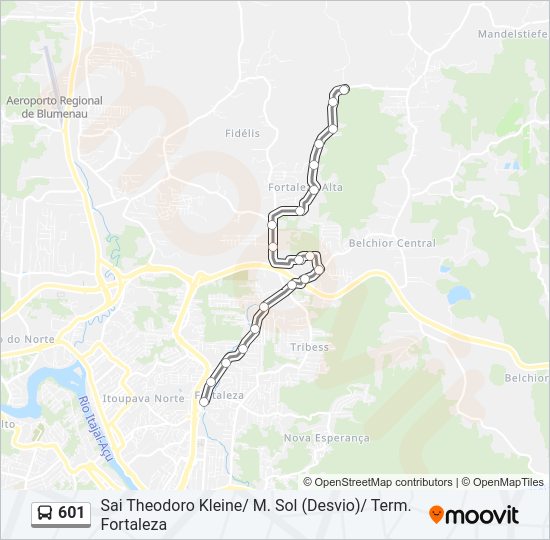 Mapa da linha 601 de ônibus