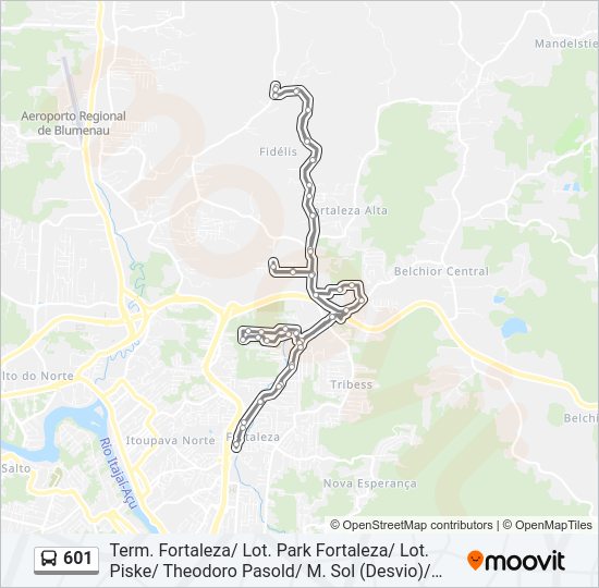 Mapa da linha 601 de ônibus