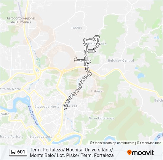 Mapa da linha 601 de ônibus
