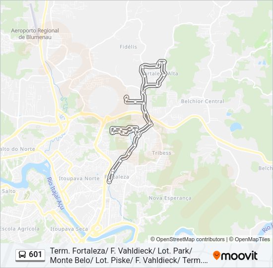 Mapa da linha 601 de ônibus