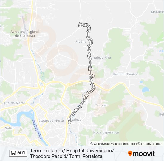 Mapa da linha 601 de ônibus