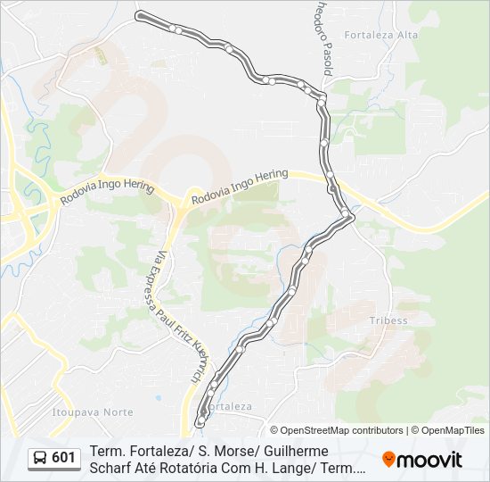 Mapa da linha 601 de ônibus