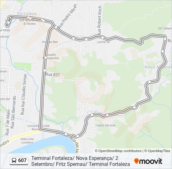 Mapa da linha 607 de ônibus