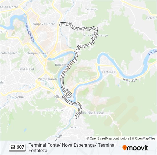 Mapa da linha 607 de ônibus