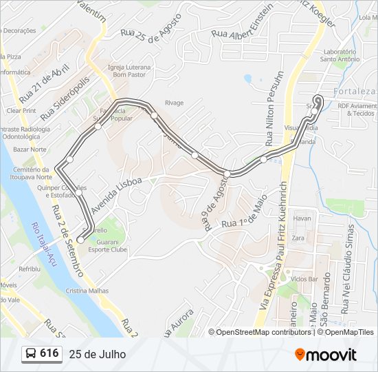 Mapa da linha 616 de ônibus