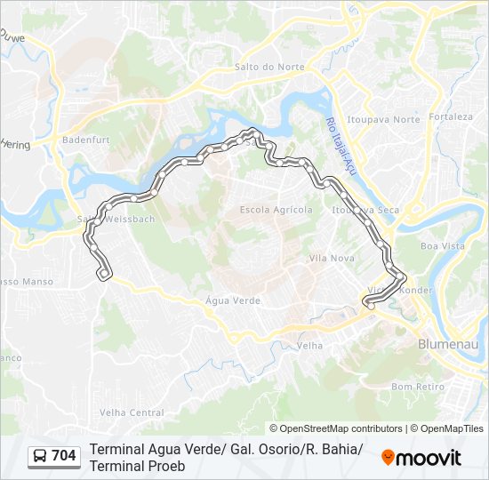 Mapa da linha 704 de ônibus