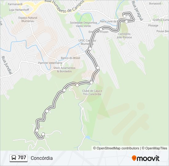 Mapa da linha 707 de ônibus