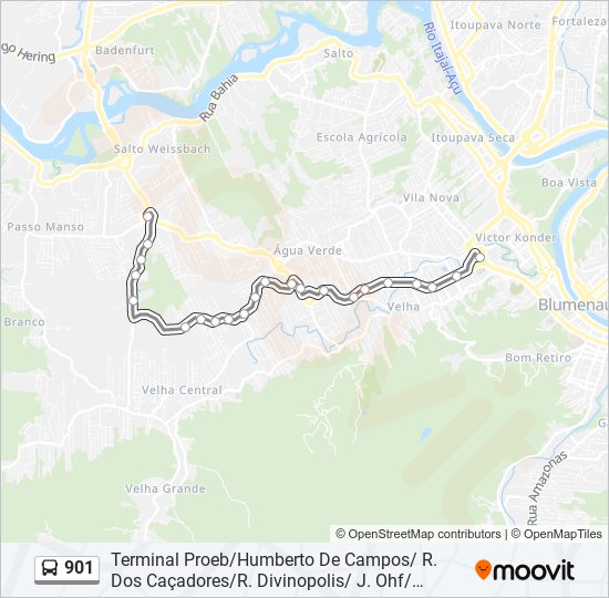 Mapa da linha 901 de ônibus