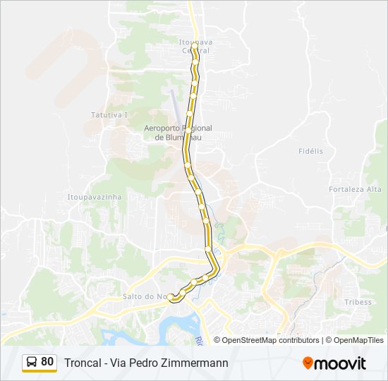 Mapa da linha 80 de ônibus