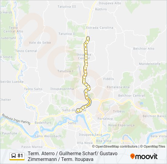 Mapa da linha 81 de ônibus