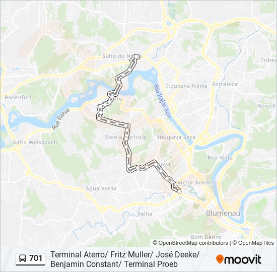 Mapa da linha 701 de ônibus