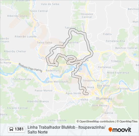 Mapa da linha 1381 de ônibus