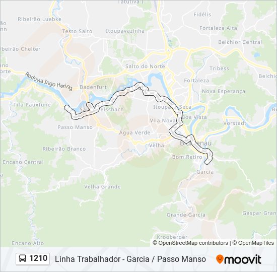 Mapa da linha 1210 de ônibus