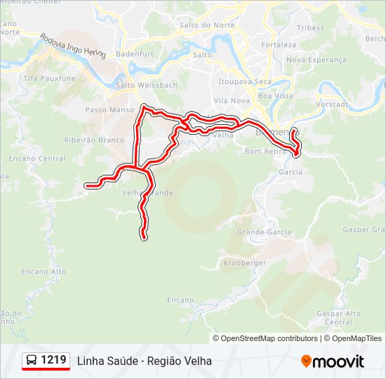 Mapa da linha 1219 de ônibus