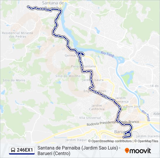 Mapa da linha 246EX1 de ônibus