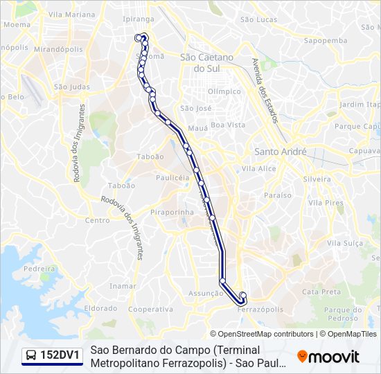 Mapa da linha 152DV1 de ônibus
