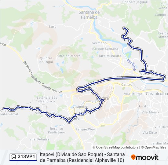 Mapa da linha 313VP1 de ônibus