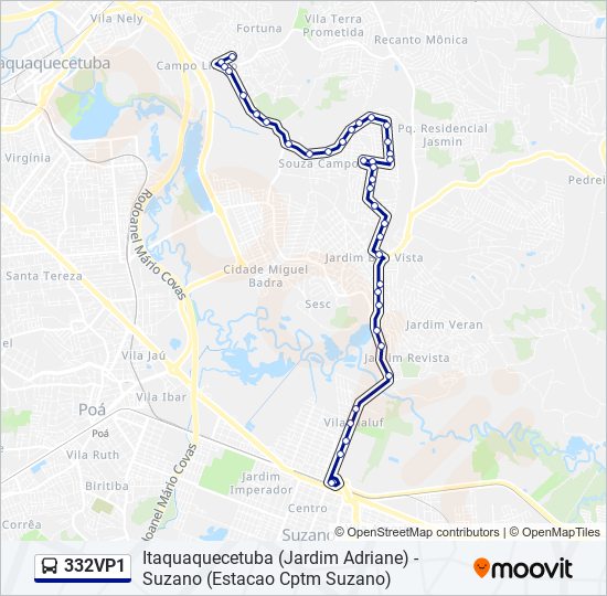 Mapa da linha 332VP1 de ônibus