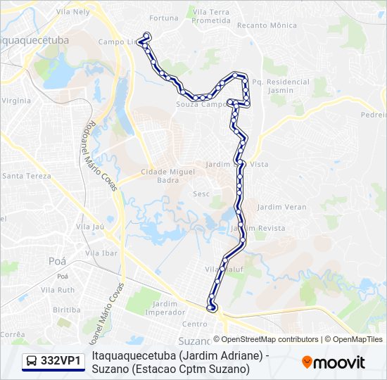 Mapa da linha 332VP1 de ônibus