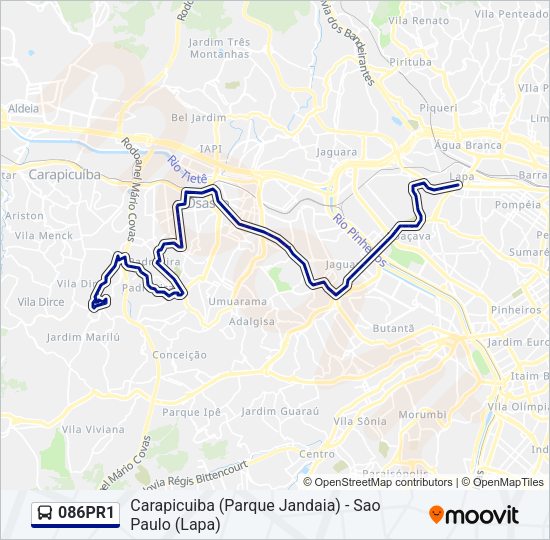Mapa da linha 086PR1 de ônibus