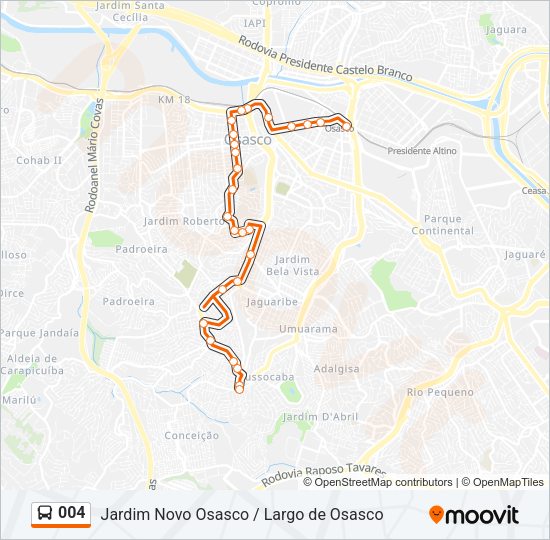 Mapa da linha 004 de ônibus