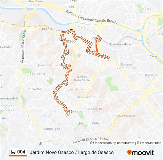 Mapa da linha 004 de ônibus