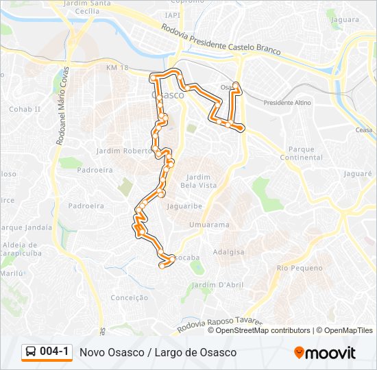 Mapa da linha 004-1 de ônibus
