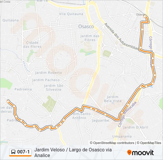 Mapa da linha 007-1 de ônibus