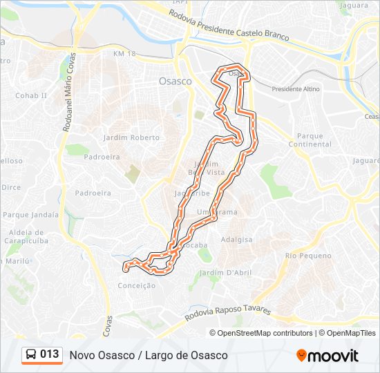 Mapa da linha 013 de ônibus