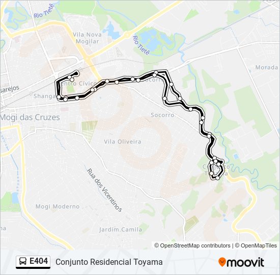 Mapa da linha E404 de ônibus