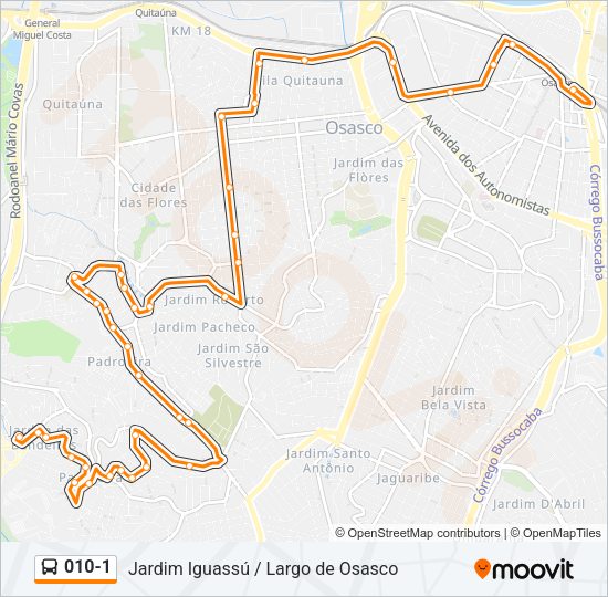 Mapa da linha 010-1 de ônibus