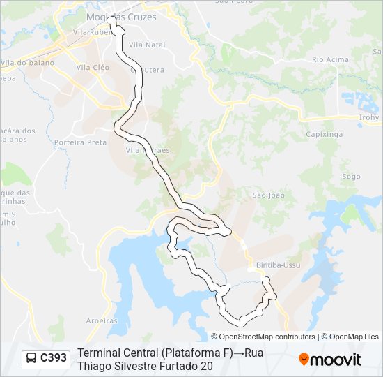 Mapa da linha C393 de ônibus