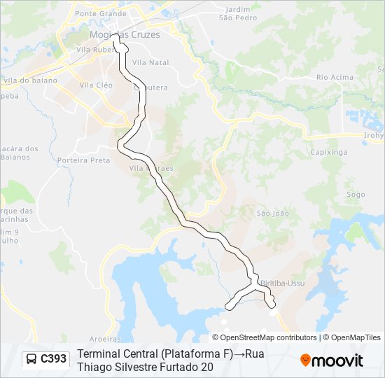 Mapa da linha C393 de ônibus