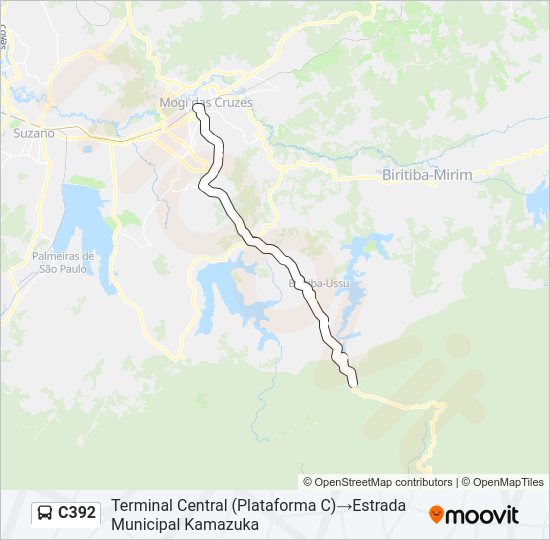 Mapa da linha C392 de ônibus