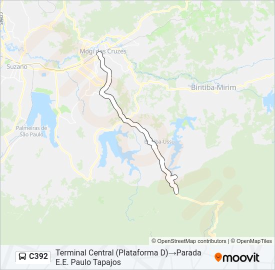 Mapa da linha C392 de ônibus